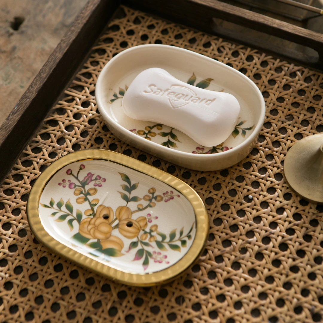 美式高档陶瓷沥水双层肥皂盒酒店客栈浴室洗手盆香皂碟沥水盘皂托