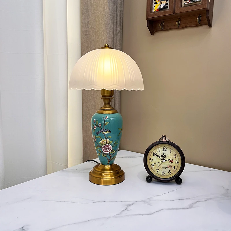 美式乡村复古花鸟陶瓷台灯卧室床头柜灯欧式田园结婚温馨客厅中式