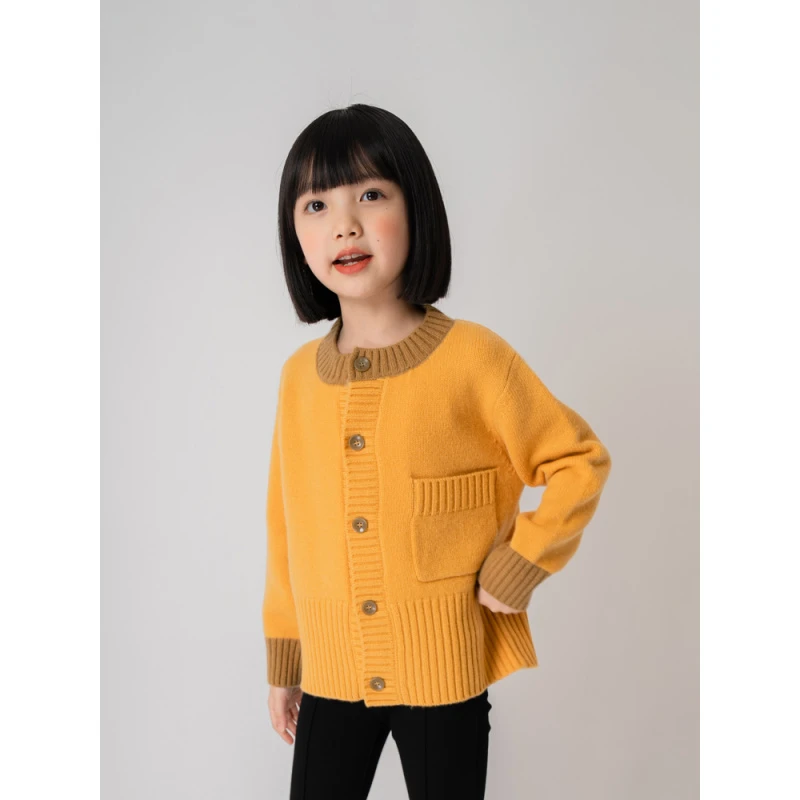 【100全羊毛】女童纯色纽扣开衫儿童羊毛衫中大童外套韩版休闲毛衣