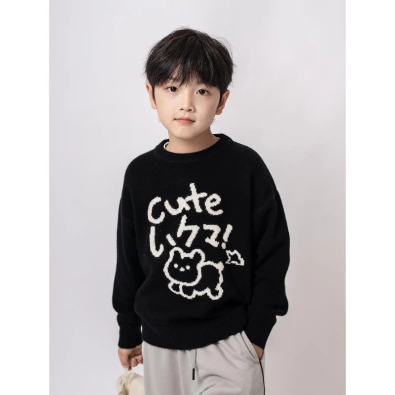 ‘午后’【100羊毛】男童深色系加厚毛衣儿童纯羊毛衫套头上衣简约