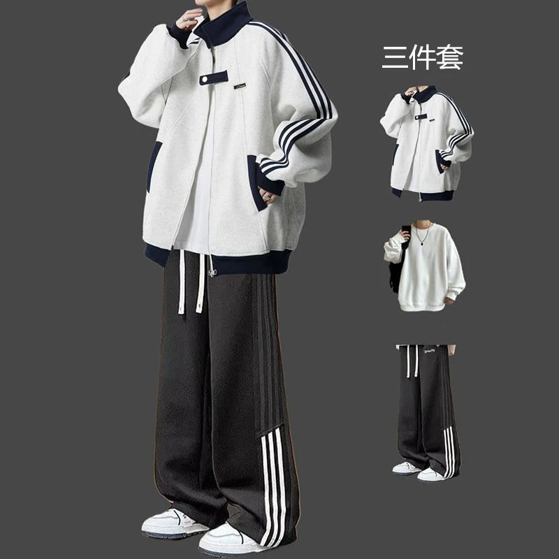 牛仔运动夹克男潮牌套装痞帅牛仔裤搭配高街棒球服一套休闲服男款