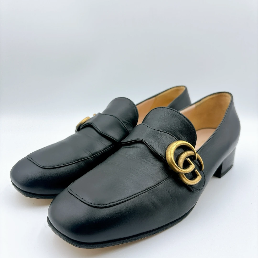 97新/Gucci/古驰37.5码/黑色双G乐福鞋/BM00678