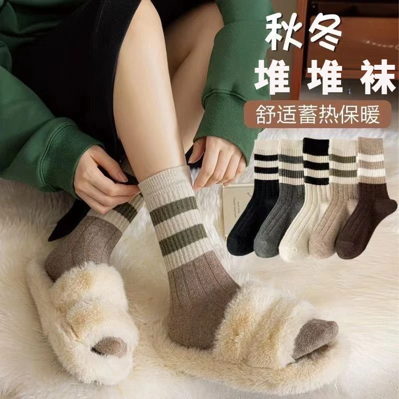 配鲨鱼裤的袜子女中筒秋冬堆堆袜加厚保暖ins潮流百搭长筒袜运动