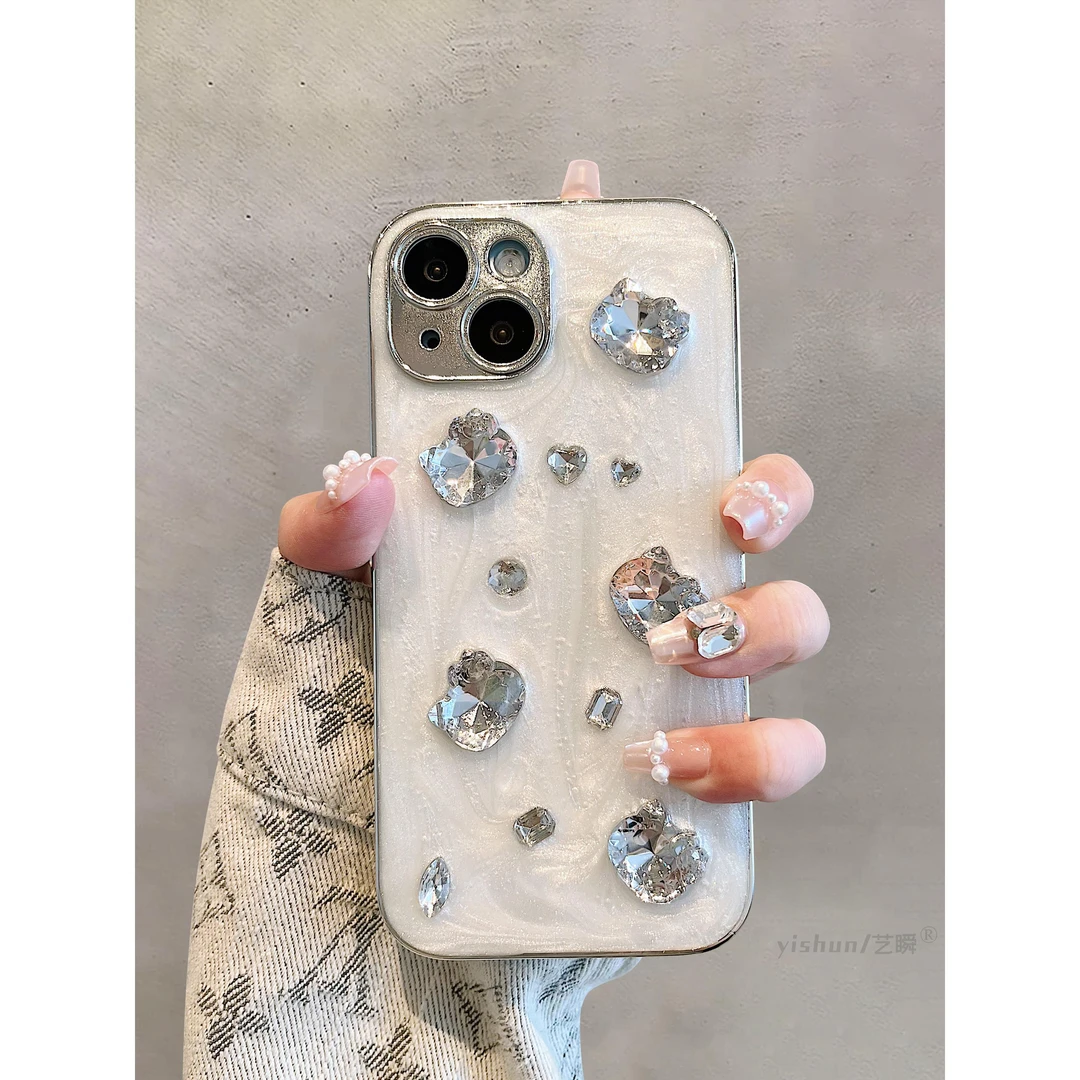 简约立体kitty水钻适用苹果15手机壳iPhone14高级感13/12全包硅胶