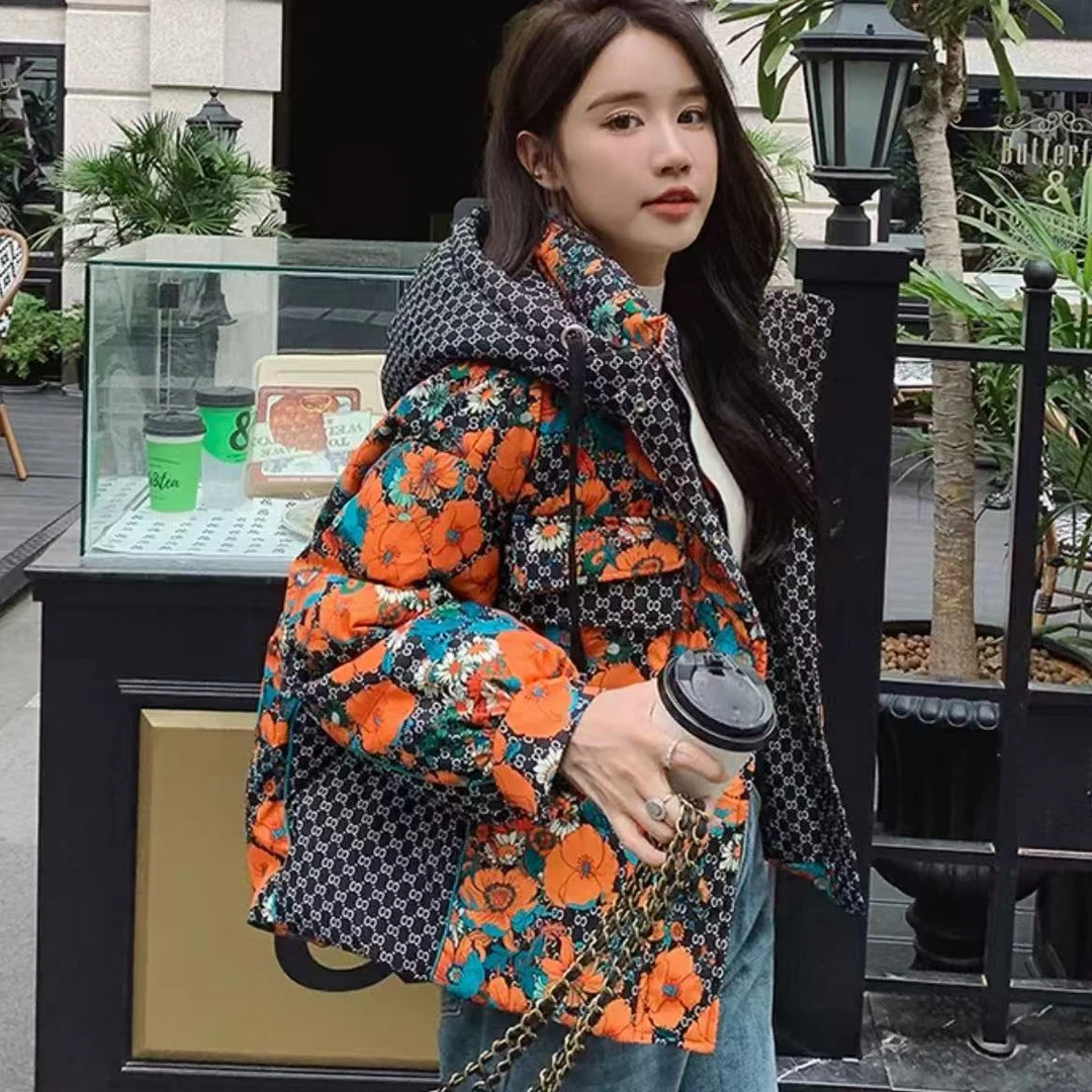 《国潮牡丹》都市大花·外套暖花色印花棉服短款面包服8806