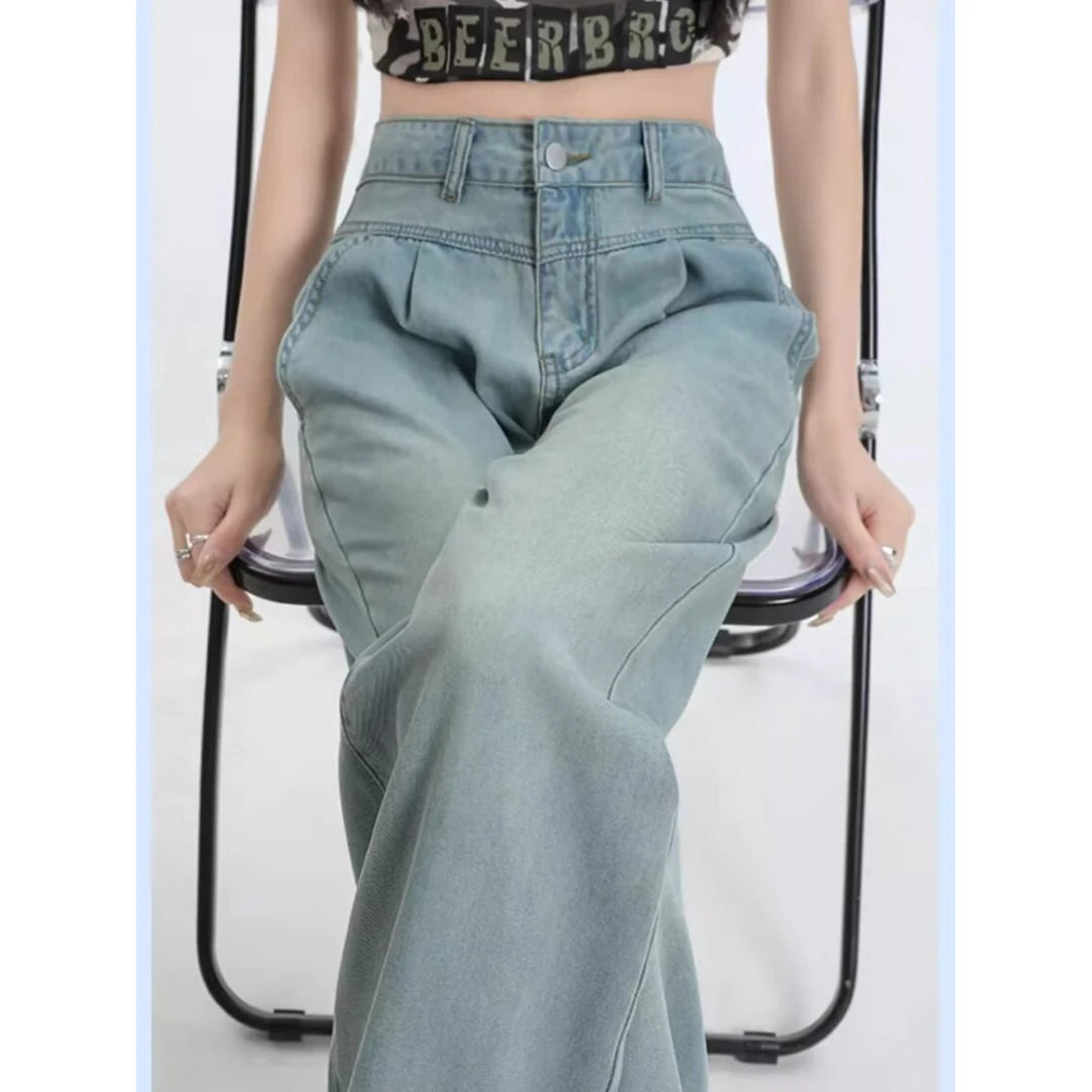 高街美式牛仔裤女2024年春夏垂感宽松直筒休闲阔腿裤女士百搭