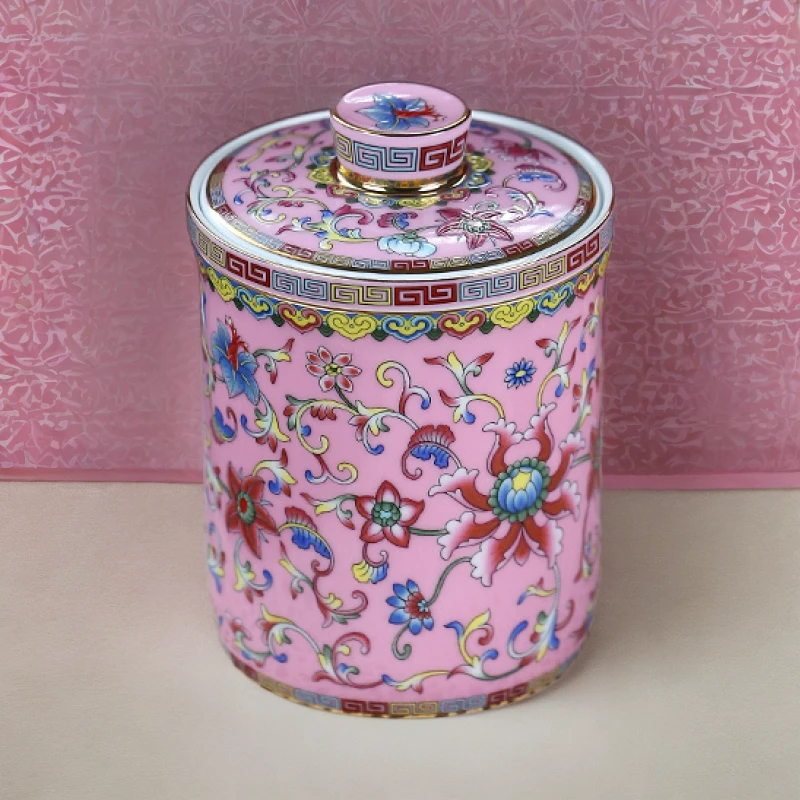 景德镇陶瓷茶道复古茶具双层办公杯珐琅彩带盖创意高端瓷器办公杯