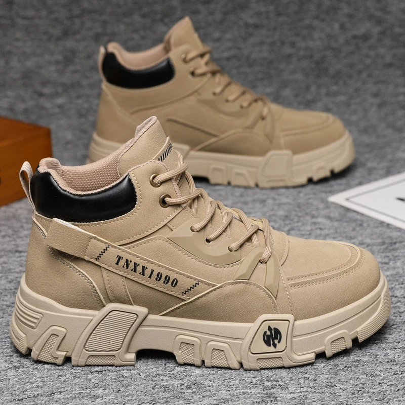 2024男鞋秋季新款马丁靴高帮英伦风潮流百搭男士劳保大黄耐磨潮鞋