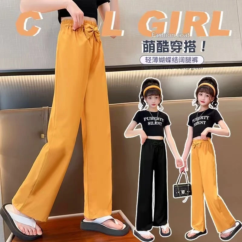 轻薄蝴蝶结阔腿裤