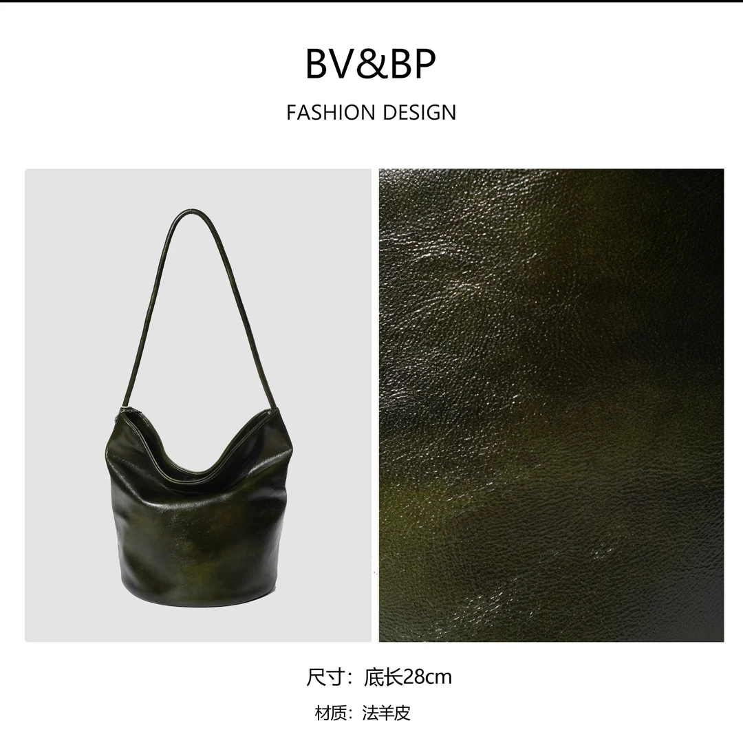 水桶包2024新款大容量托特包复古软皮斜跨单肩包BV9520