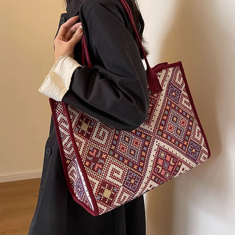 婚包日常可用帆布包包女大容量2025新款红色新娘结婚包单肩托特包