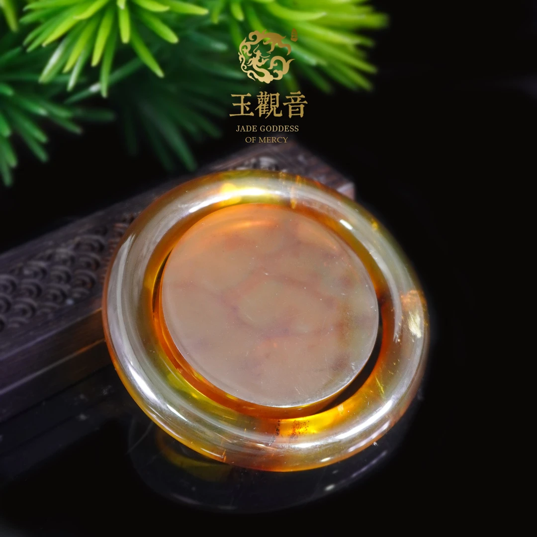【玉观音】天然血红茶珀圆条手镯手饰带镯心优雅百搭精致大气高贵