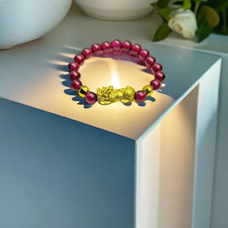 【黄金补贴】足金黄金貔貅款石榴石配貔貅戒指戒圈