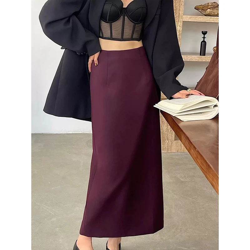 【秋款3个裙长】百搭秋冬A字裙气质高腰显瘦复古开叉包臀JM280