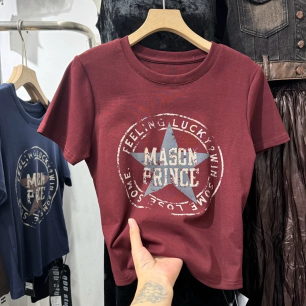 早秋五角星經典款百搭短袖圓領T恤