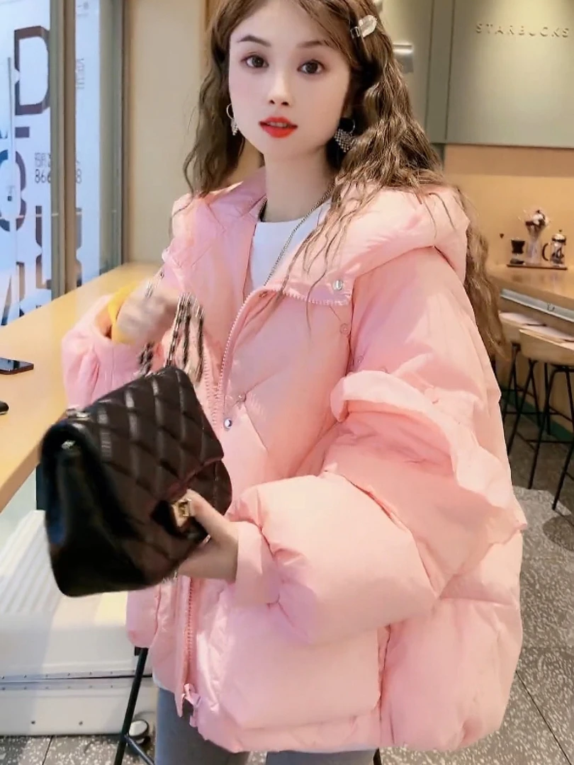 波司豋羽绒服韩版粉色连帽飞飞袖棉服女秋冬新款洋气减龄加厚保暖