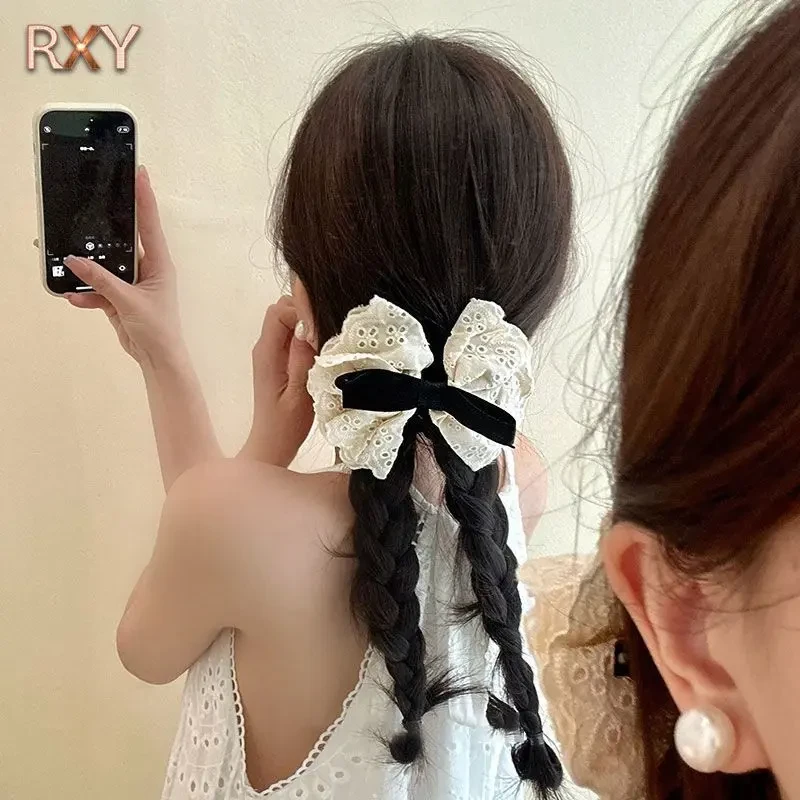 高级感法式蕾丝发夹白色蝴蝶结发饰发夹轻奢百搭新款半扎发饰
