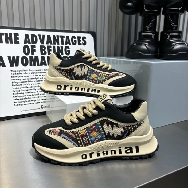 欧洲站秋季2024新款男鞋厚底皮面阿甘鞋轻质透气休闲鞋（偏大一码