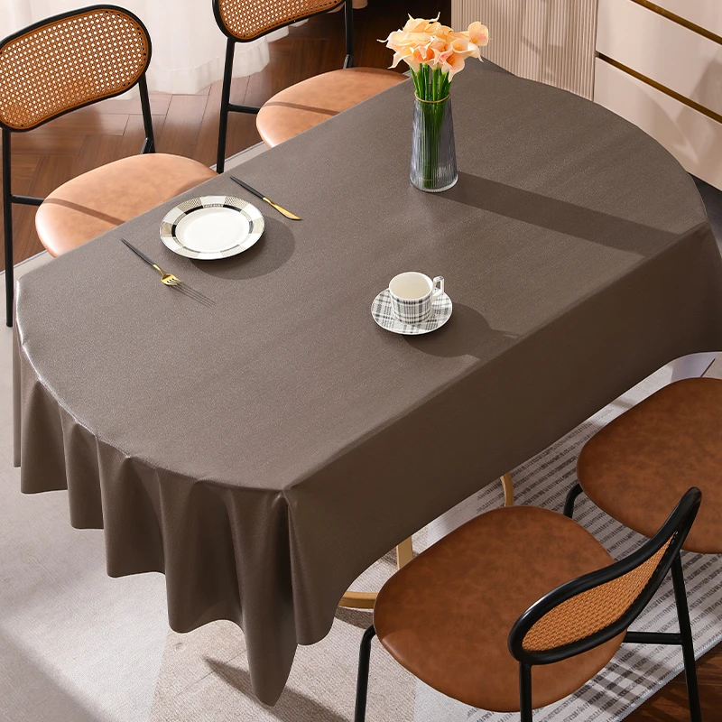 素雅咖啡色餐桌布长方形防水防油防烫免洗家用轻奢网红茶几pvc