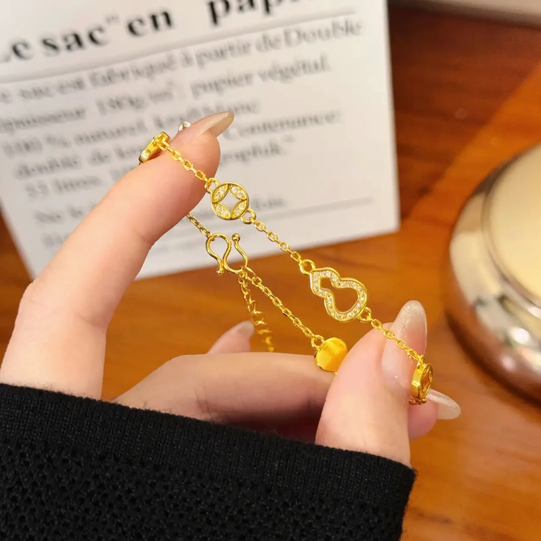 铜合金合成锆石手链 中式铜钱葫芦手链新款精致百搭简约气质首饰