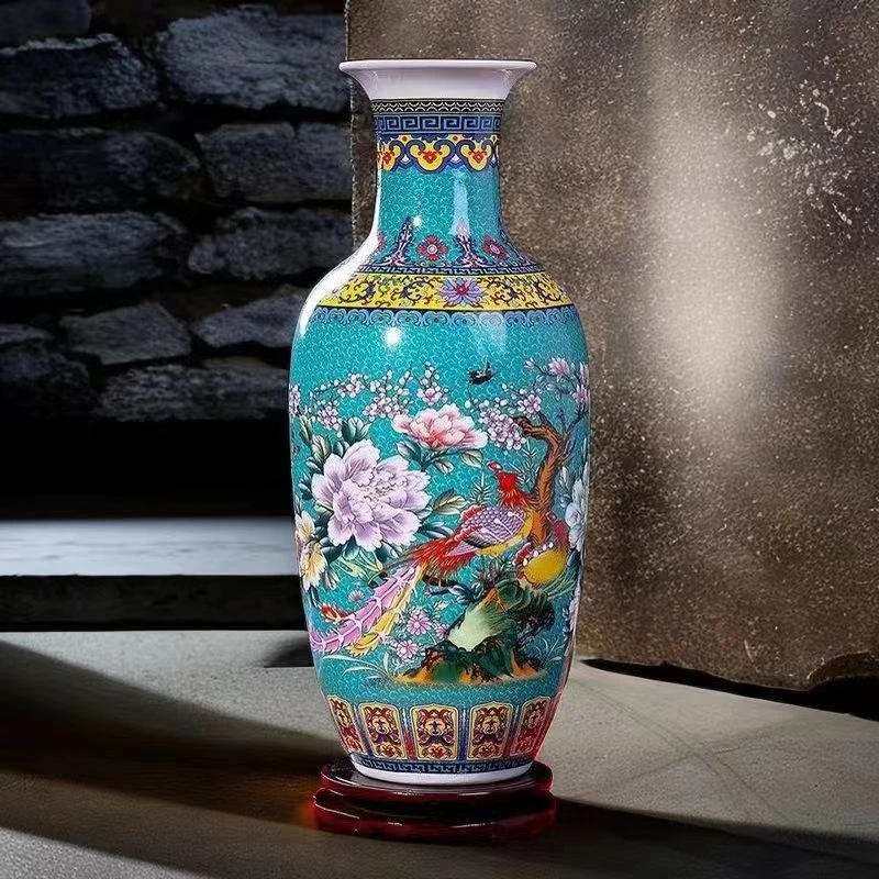 景德镇陶瓷器贵竹插花瓶青花瓷富装饰品客厅电视柜酒柜家居摆件