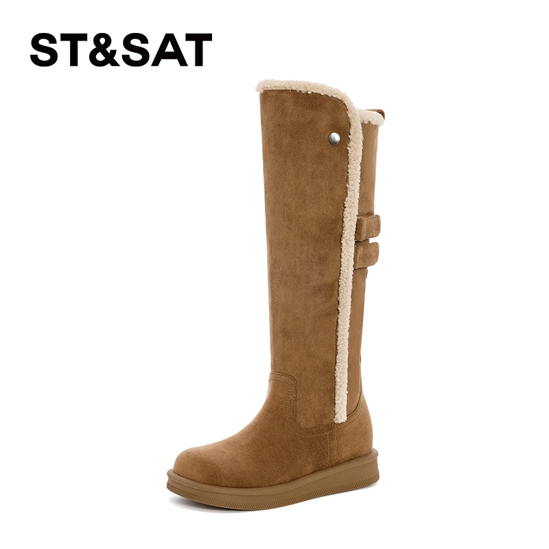 星期六保暖时尚雪地靴女款2024冬新款加绒加厚百搭显瘦两穿高筒靴