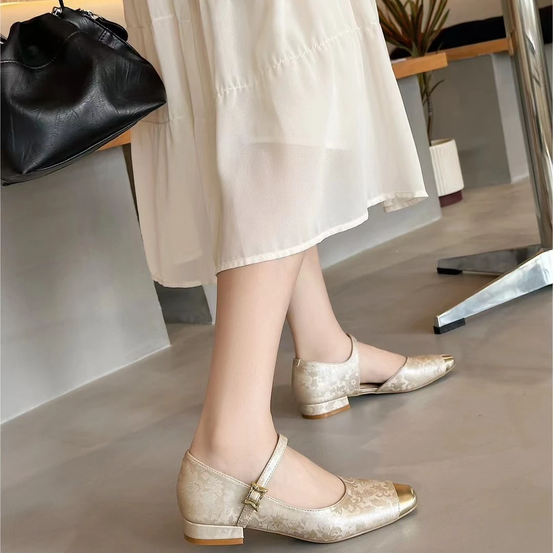 女鞋时尚单鞋玛丽珍粗跟高跟浅口中跟跟鞋百搭时尚国风真皮女鞋