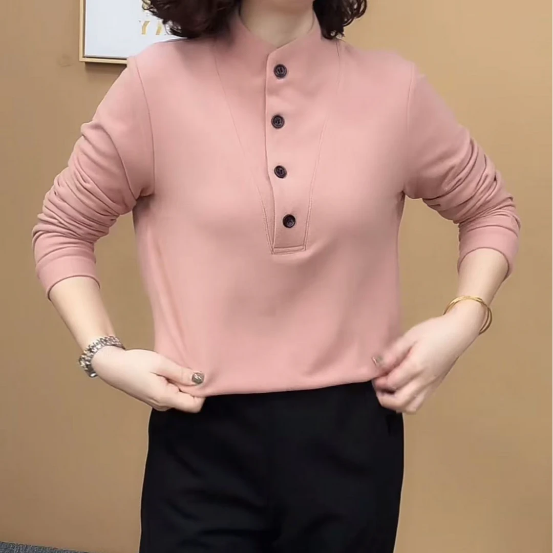 2024秋冬新款百搭双面绒打底上衣简约大气妈妈装保暖减龄时尚大气
