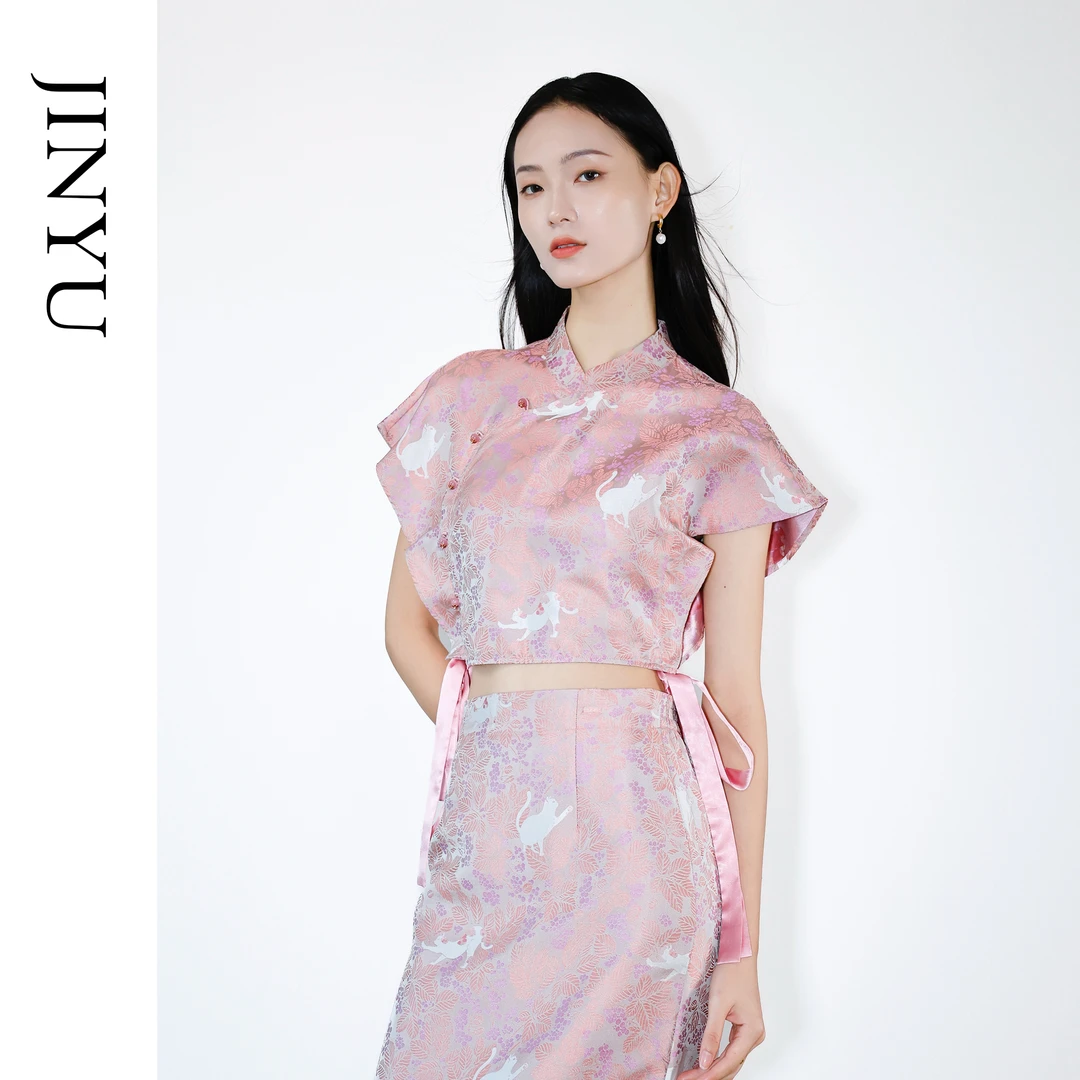 矝羽轩【猫的日记】钱小萍正品高贵温婉短款小立领非遗宋锦时尚上衣