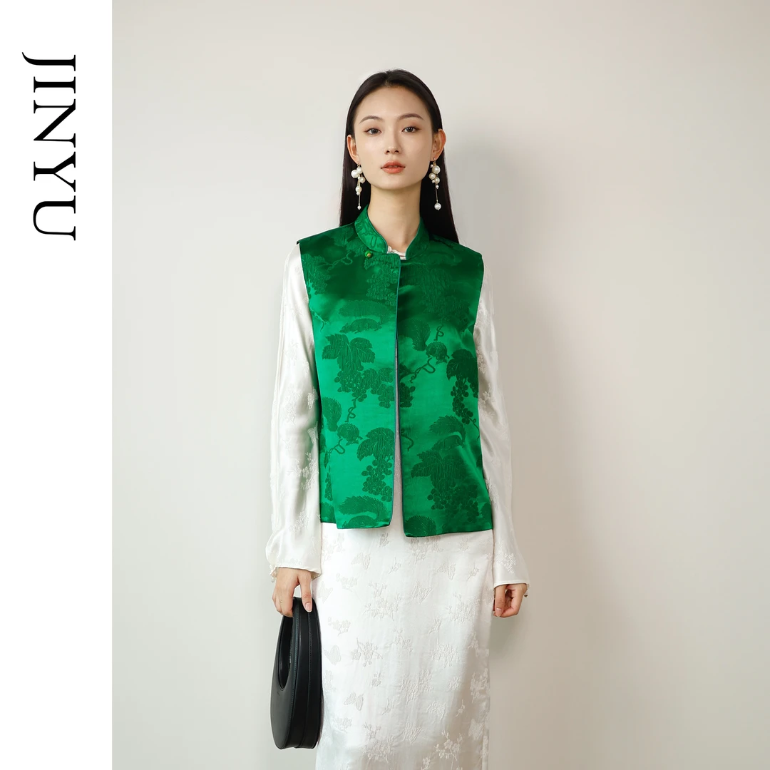 矝羽轩（青龙）双面两穿复古桑蚕丝新中式绿色日常女士马夹