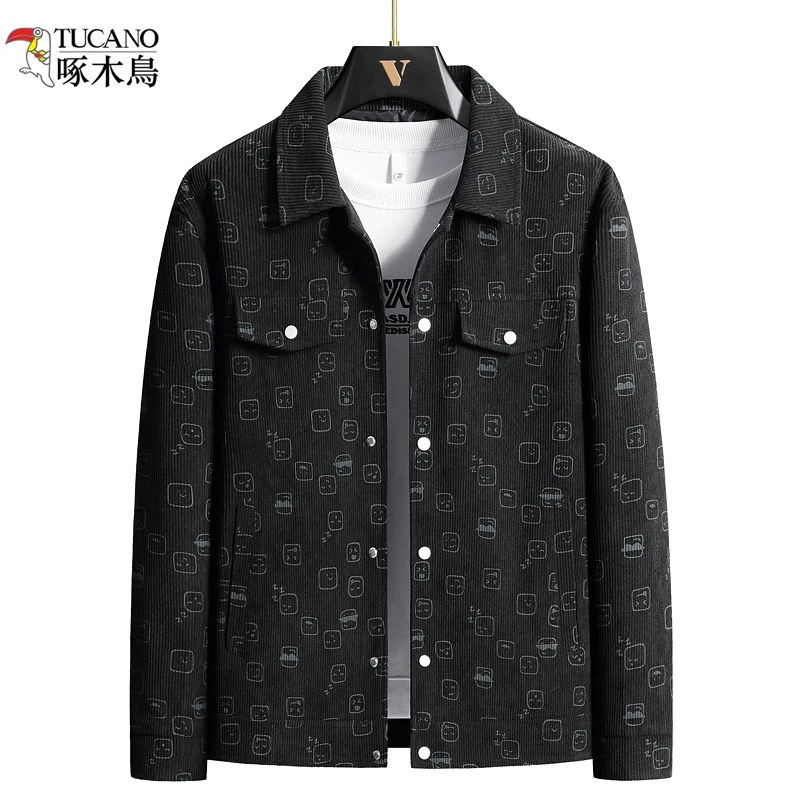 啄木鳥休闲男外套男士牛仔春秋季百搭修身宽松潮流韩版翻领夹克