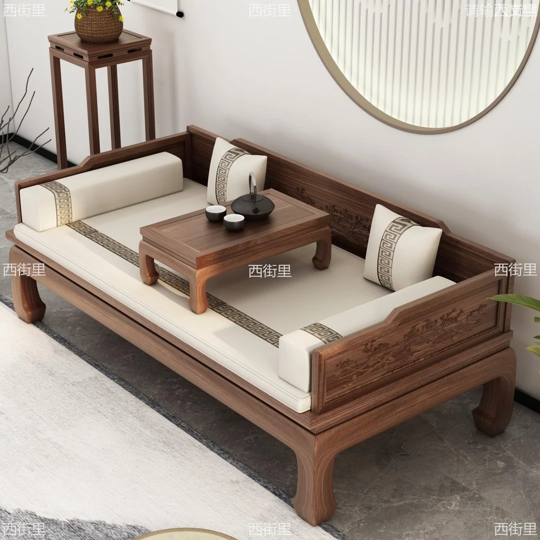 榆木罗汉床实木老榆木新中式现代沙发床榻小户型推拉塌罗汉榻罗