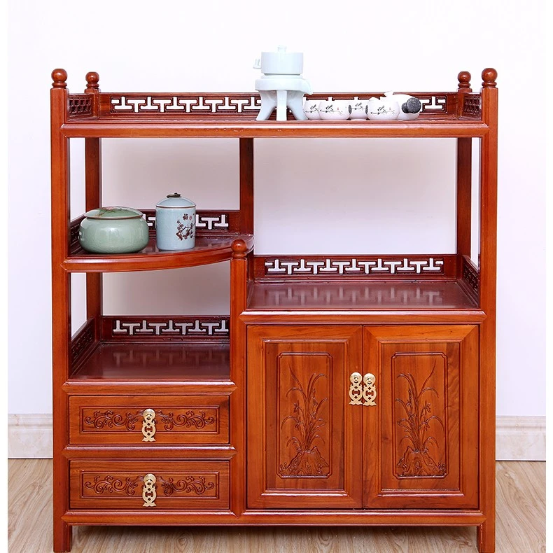 中式茶柜茶水柜实木餐边柜客厅储物柜沙发边柜小型置物架微波炉柜