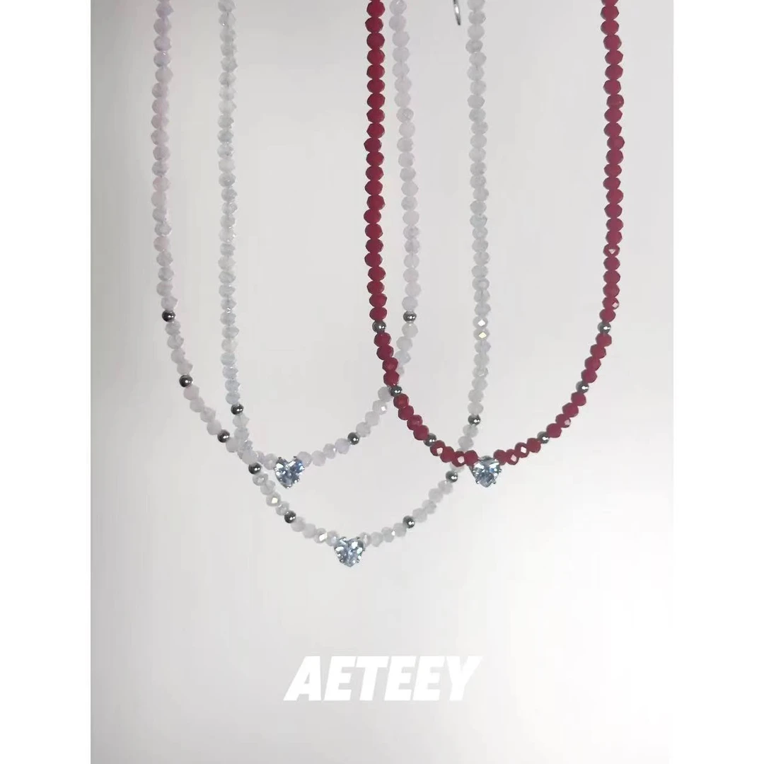 非金属仿水晶项链 韩系简约多色爱心串珠项链R76