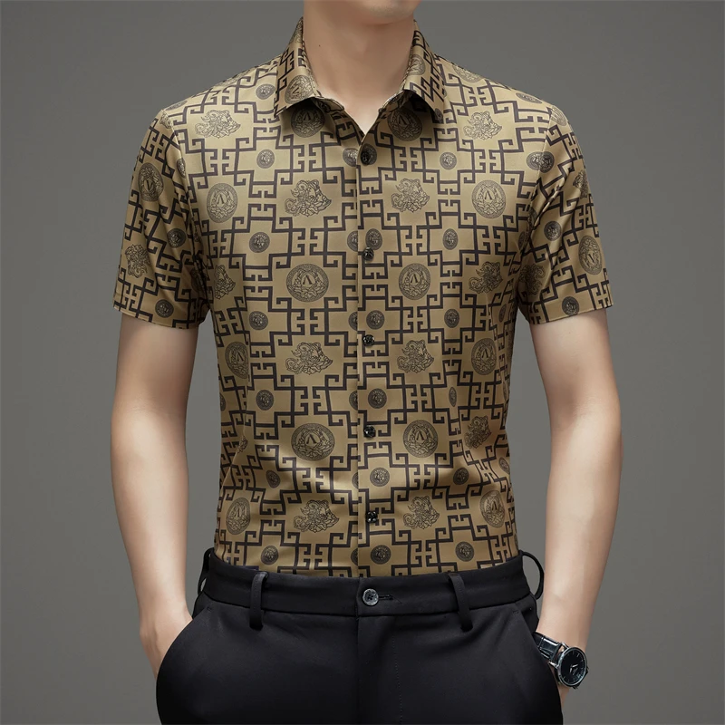 819【冰丝无痕】时尚5D数码印花男士抗皱高弹免熨烫锦氨无痕衬衣