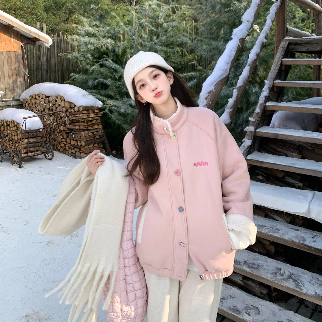 ANDEARDI时尚纽扣百搭保暖翻领麂皮绒休闲加厚外套秋冬款