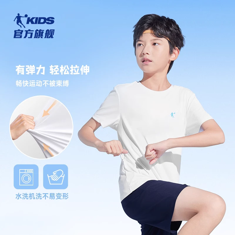 中国乔丹儿童男童圆领短袖t恤2024夏季中大童速干衣透气印花运动