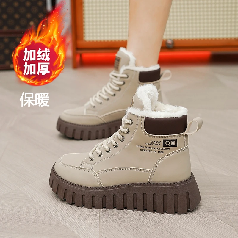 WANWO/万沃加绒冬天休闲马丁靴雪地靴2024年爆款加棉鞋冬季女靴子