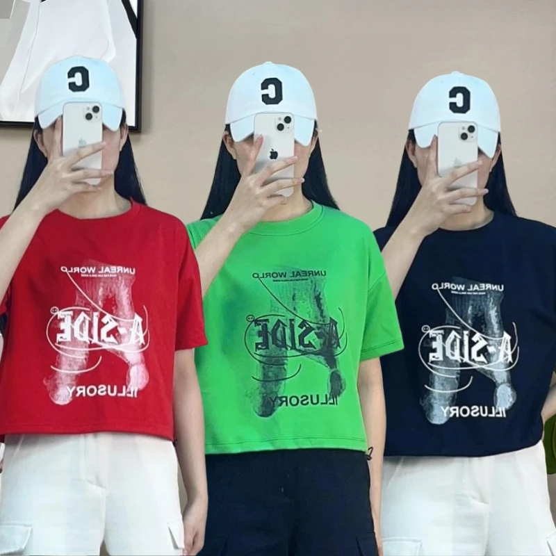 2024新款夏季时尚圆领运动宽松抽绳短款卫衣短袖百搭潮流ins