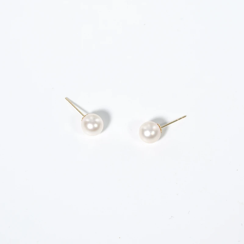 Gloire/古名【媛媛】18K金海水Akoya极强光珍珠耳钉6-7mm--Z0067