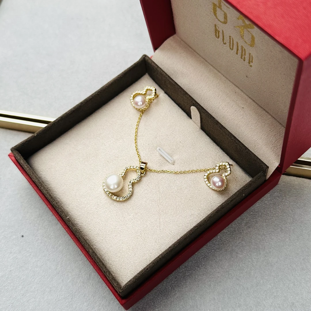 Gloire/古名镂空葫芦设计款无核珍珠套装6-7mm+耳钉6-7mm GM