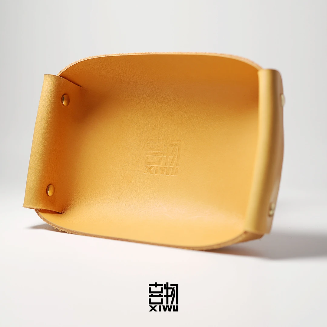 首饰盒/箱 真皮盘子收纳托盘杏黄意大利植鞣革文玩珠串时尚手工0