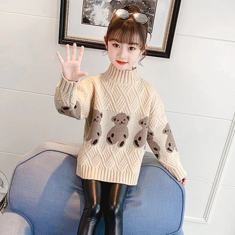 女童毛衣2023年新款洋气儿童秋冬针织衫加厚中大童毛衫高领女