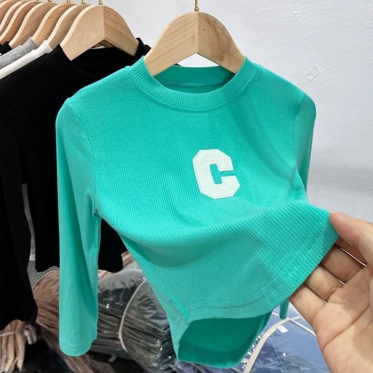 女童打底衫春秋款中小童时髦T恤上衣儿童时尚圆领长袖百搭童装潮