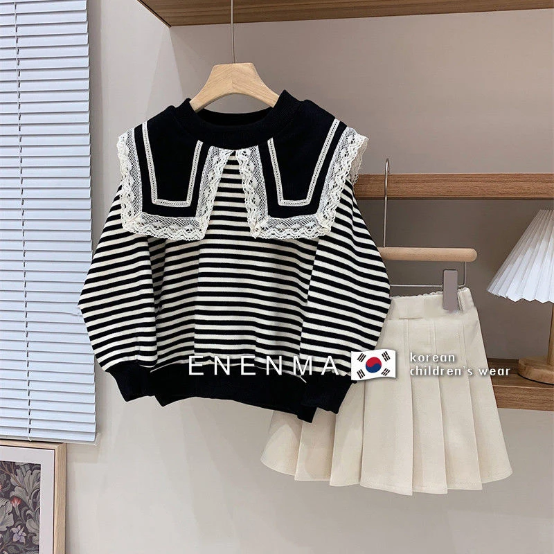 女童套装春秋打底衫百褶裙时髦洋气韩版学院风两件套2022新款网红