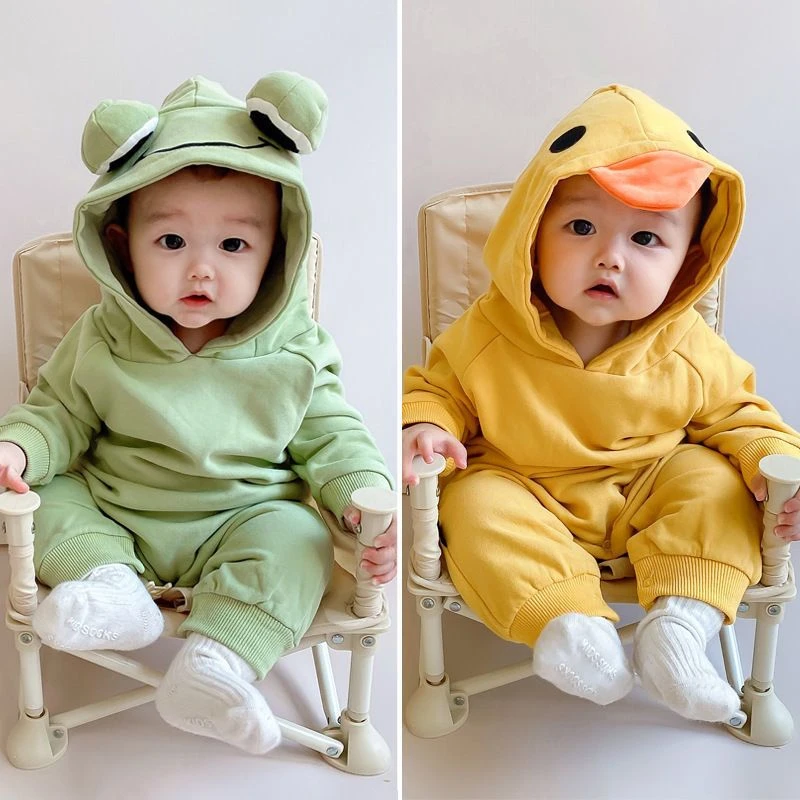 婴幼儿春秋款连帽洋气爬服男女宝秋装网红卡通外出连体衣可爱哈衣