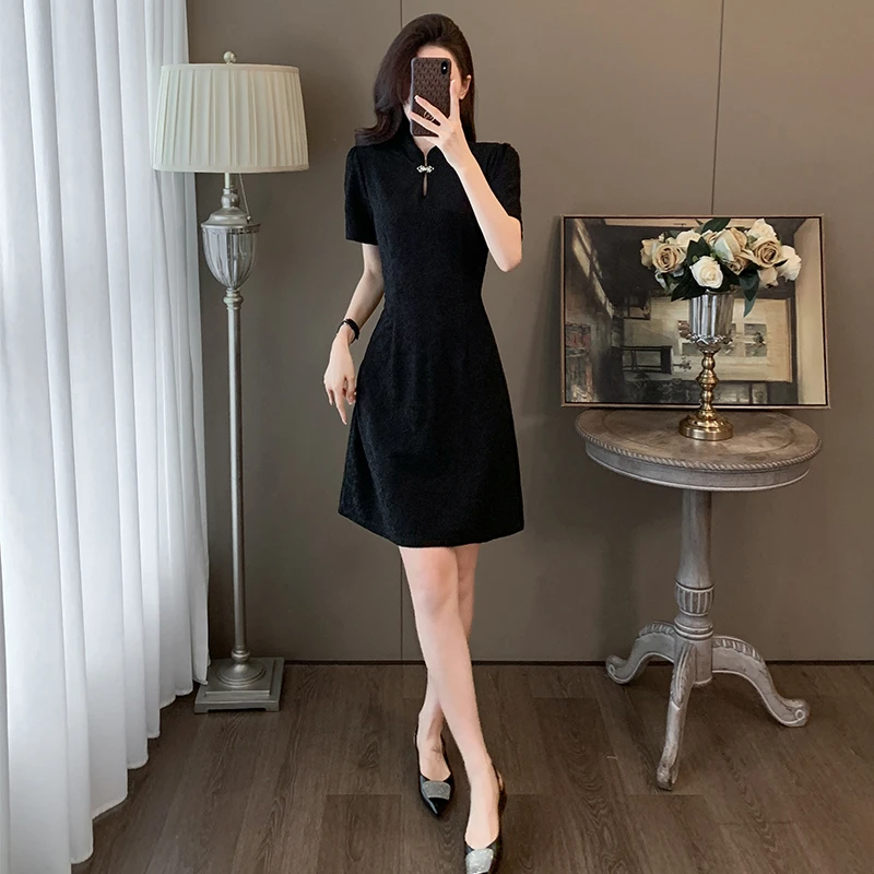 小个子显高气质连衣裙女夏季2024新款遮肉显瘦高级感超好看小黑裙