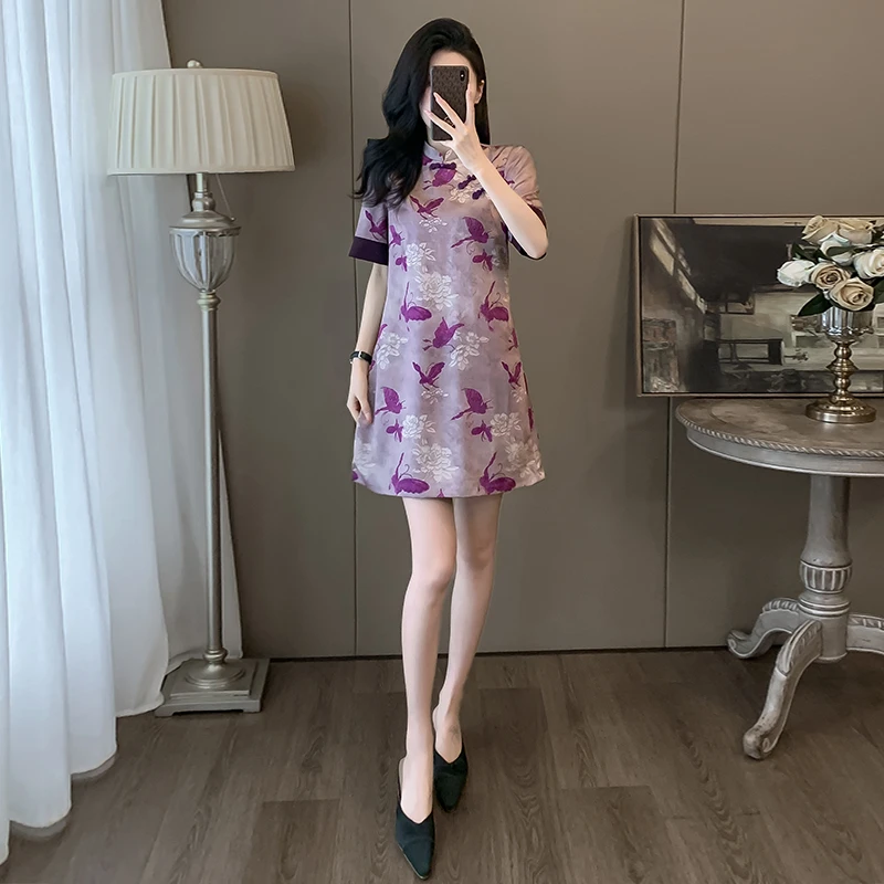 新中式国风高级感连衣裙女2024新款夏季胖mm梨形身材遮肉显瘦裙子