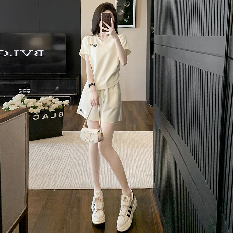 网红运动短袖短裤套装女夏装时尚减龄小个子一整套休闲两件套跑步