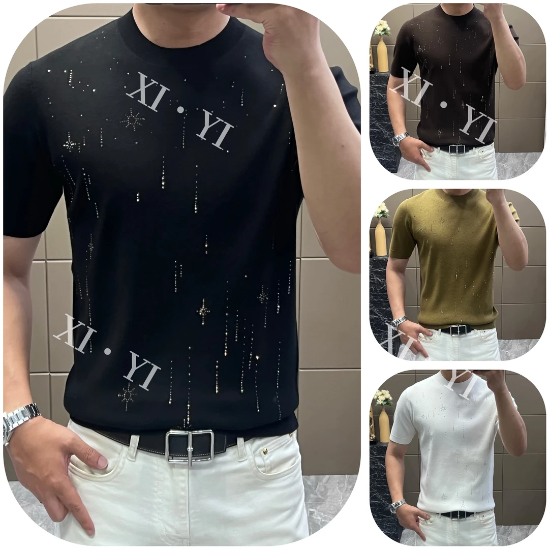 【熙怡】早秋高档轻奢舒适百搭流星烫钻设计男士圆领短袖 6561